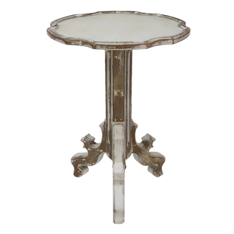 Clayre & Eef 5H0543 Bijzettafel Ø 54x75 Cm Wit Bruin Hout Rond