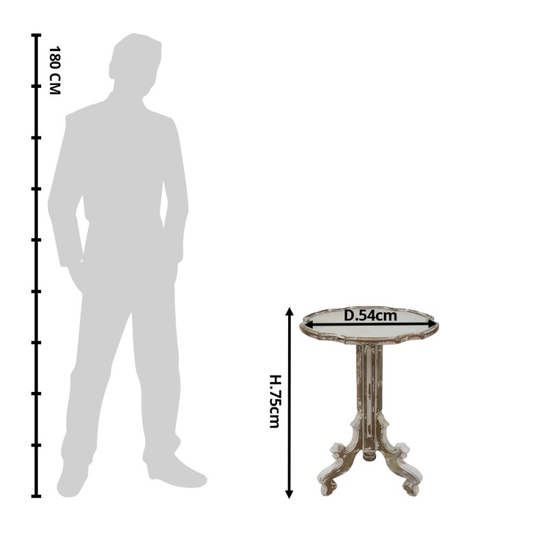 Clayre & Eef 5H0543 Bijzettafel Ø 54x75 Cm Wit Bruin Hout Rond