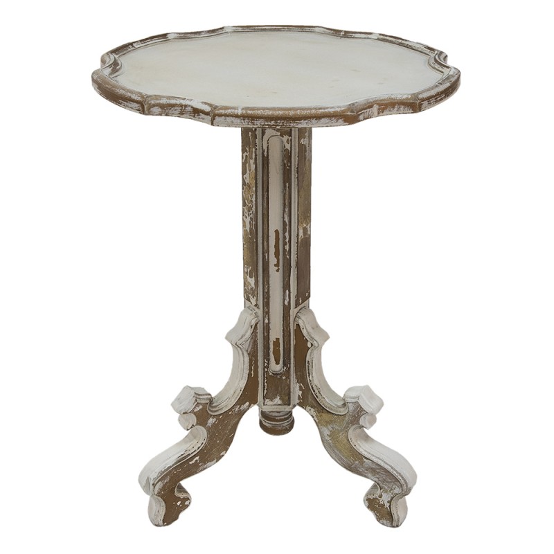 clayre & eef 5H0543 Bijzettafel Ø 54x75 cm Wit Bruin Hout Rond