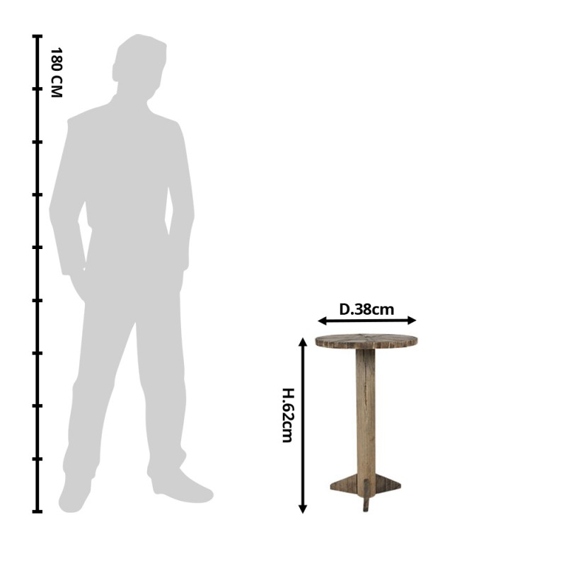 Clayre & Eef 5H0550 Bijzettafel Ø 38x62 Cm Bruin Hout Rond