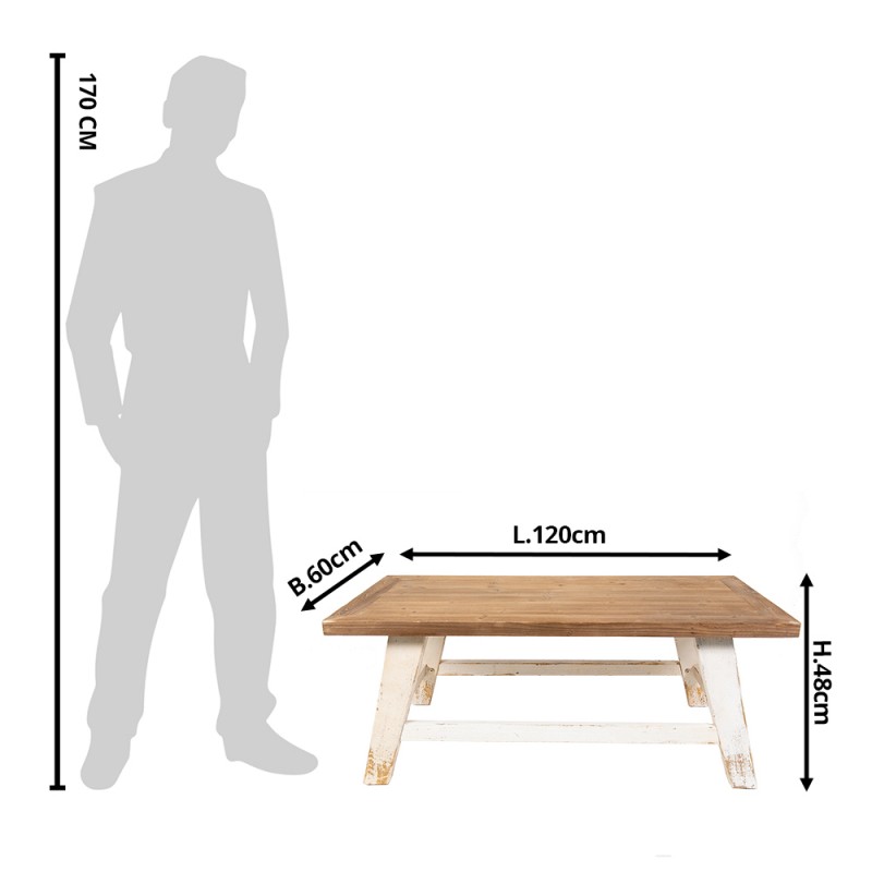 Clayre & Eef 5H0561 Salontafel 120x60x48 Cm Wit Bruin Hout Bijzettafel