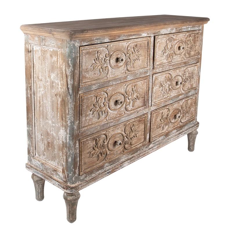 Clayre & Eef 5H0568 Dressoir 141x40x105 Cm Beige Grijs Hout Rechthoek Ladekast