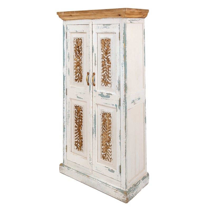 Clayre & Eef 5H0569 Wandkast 76x38x151 Cm Wit Bruin Hout Opbergkast