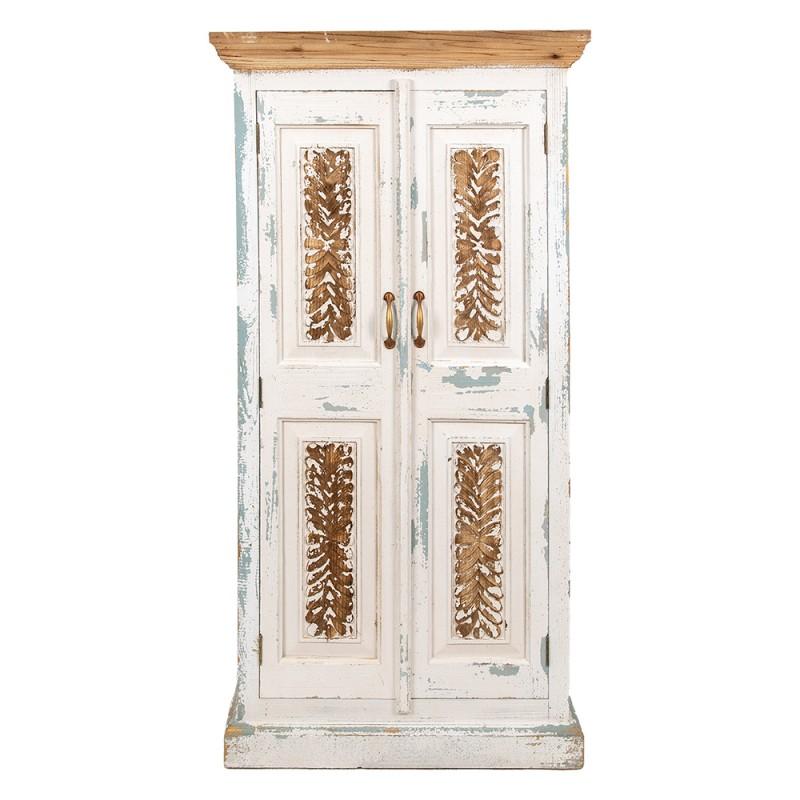 Clayre & Eef 5H0569 Wandkast 76x38x151 Cm Wit Bruin Hout Opbergkast