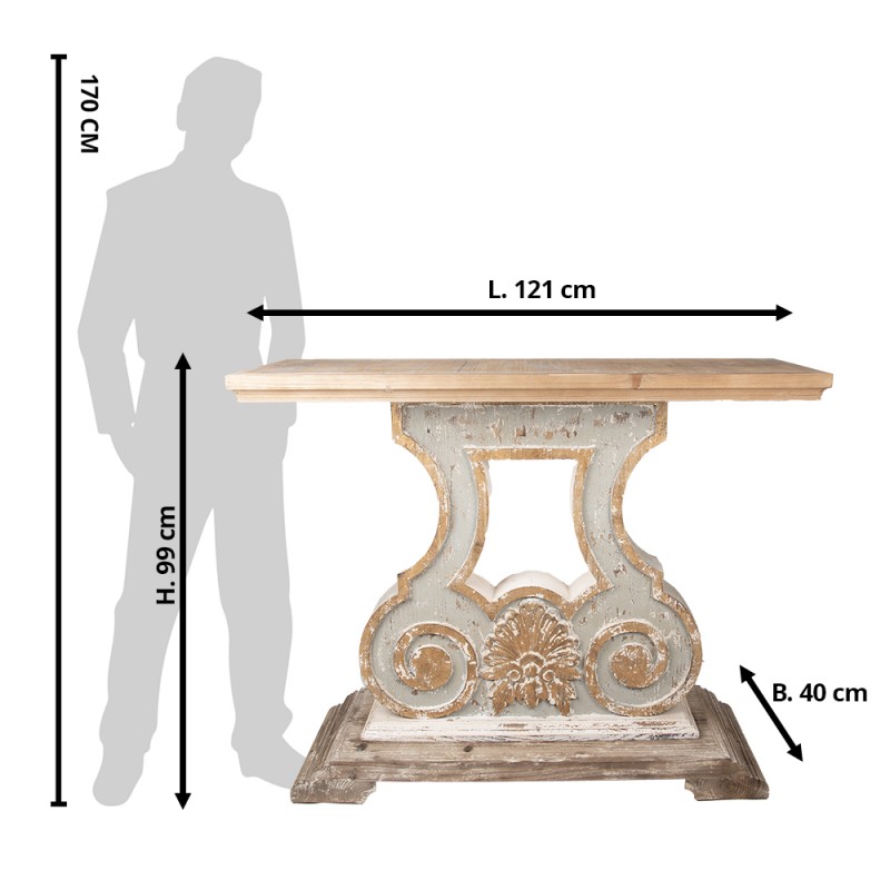 Clayre & Eef 5H0570 Sidetable 121x40x99 Cm Beige Grijs Hout Wandtafel