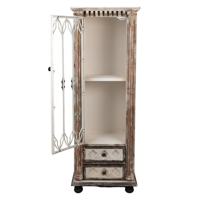 Clayre & Eef 5H0605 Vitrinekast 49x35x135 Cm Bruin Beige Hout Opbergkast