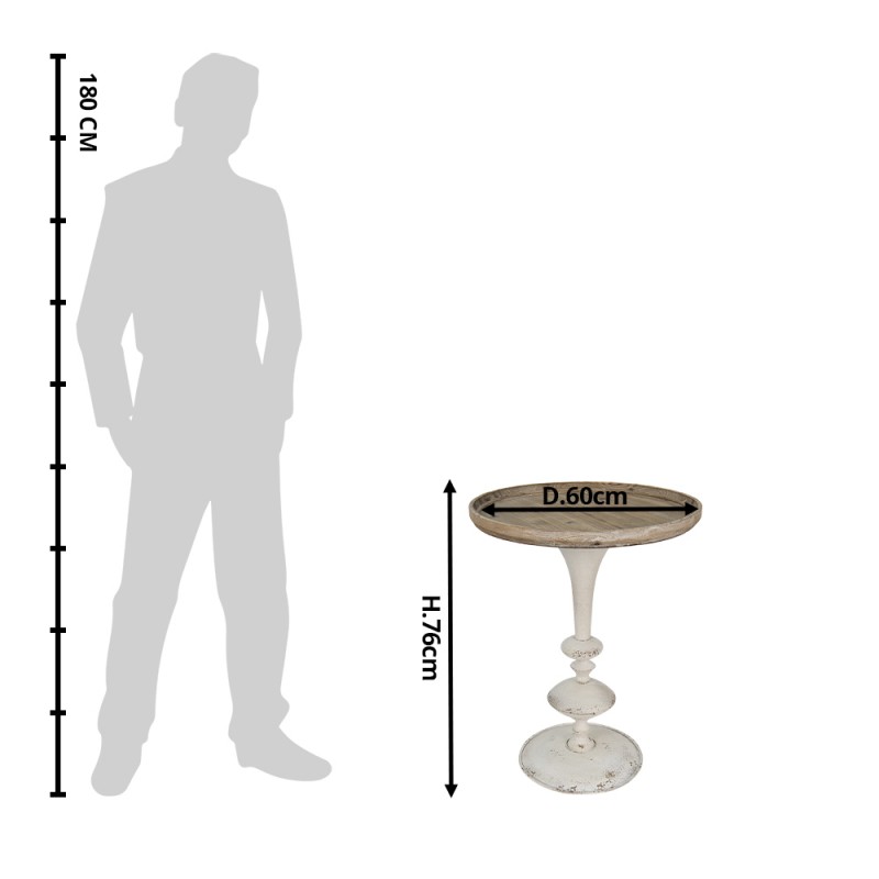 Clayre & Eef 5H0616 Bijzettafel Ø 60x76 Cm Bruin Wit Hout Rond