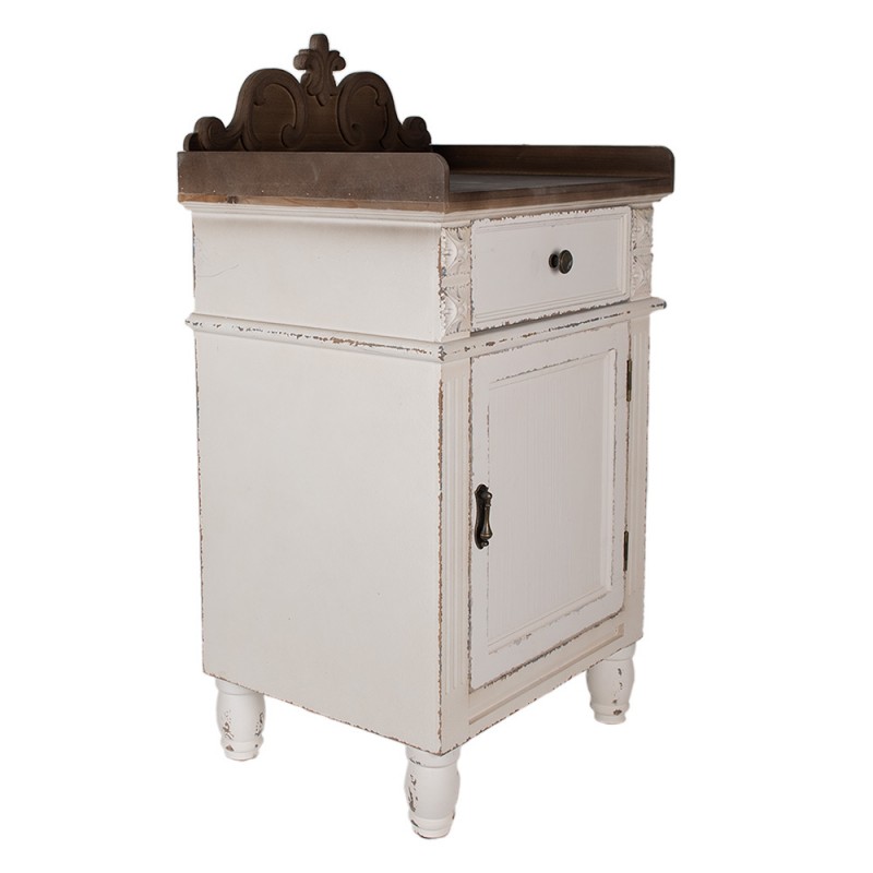 Clayre & Eef 5H0667 Nachtkastje 48x39x89 Cm Wit Hout Opbergkast