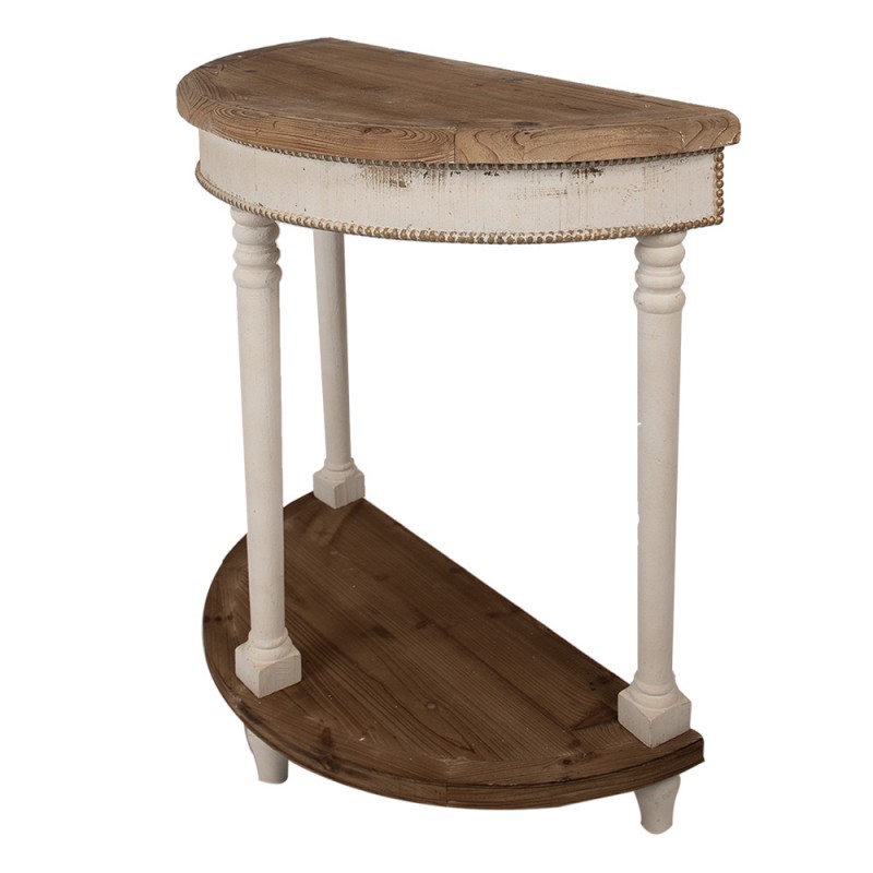 Clayre & Eef 5H0672 Sidetable 83x40x87 Cm Beige Bruin Hout Halfrond Wandtafel