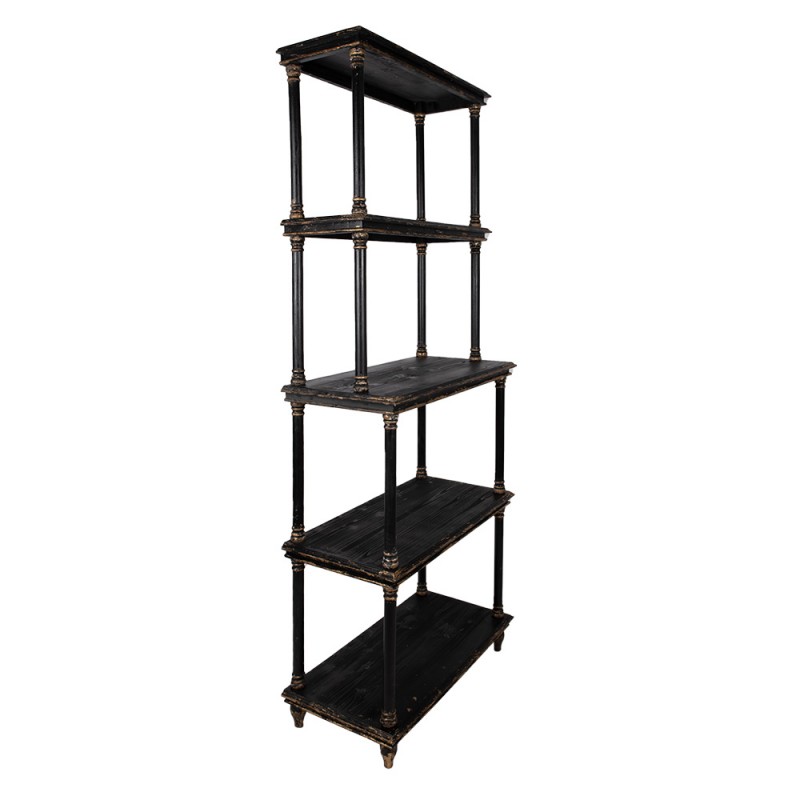 Clayre & Eef 5H0679Z Boekenkast 80x40x210 Cm Zwart Hout Stellingkast