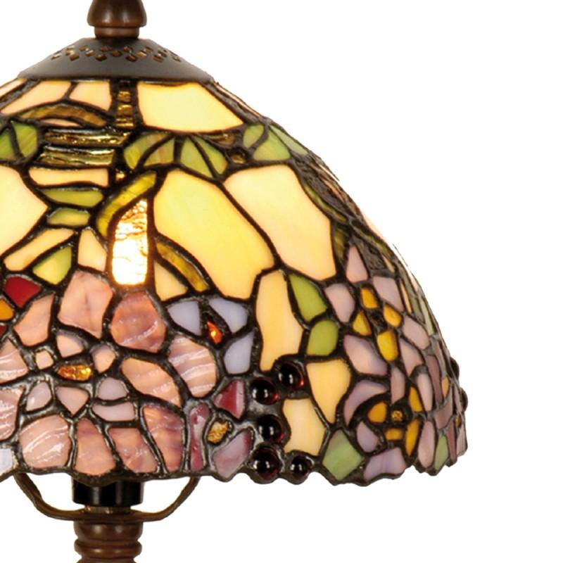 Clayre & Eef 5LL-1103 Tiffany Tafellamp Ø 22x32 Cm Geel Groen Glas Bloemen Tiffany Bureaulamp