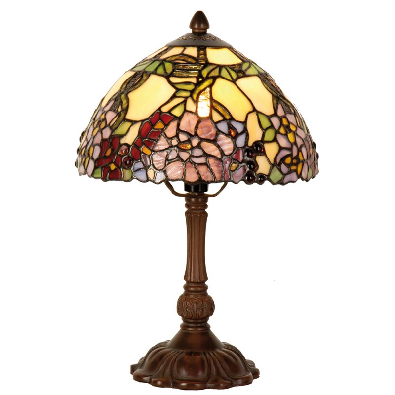 clayre & eef 5LL-1103 Tiffany Tafellamp Ø 22x32 cm Geel Groen Glas Bloemen Tiffany Bureaulamp