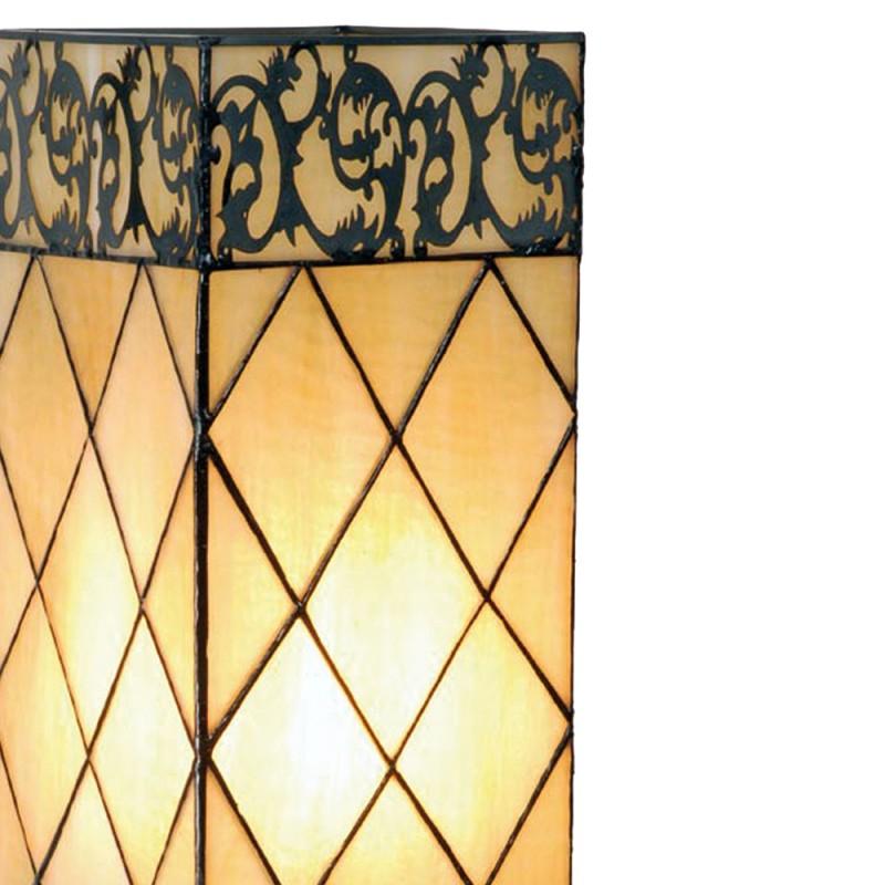 Clayre & Eef 5LL-1139 Tiffany Tafellamp 18x45 Cm Beige Bruin Glas Vierkant Tiffany Bureaulamp