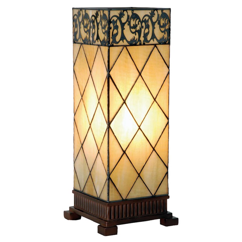 clayre & eef 5LL-1139 Tiffany Tafellamp 18x45 cm Beige Bruin Glas Vierkant Tiffany Bureaulamp