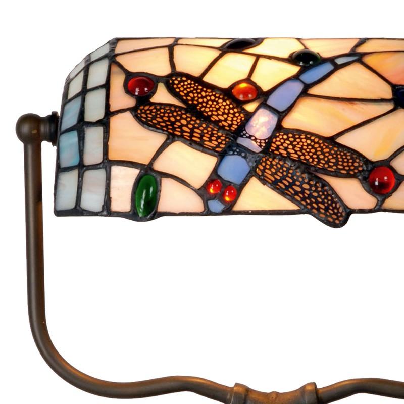 Clayre & Eef 5LL-1144 Tiffany Tafellamp 27x20x36 Cm Blauw Bruin Metaal Vlinder Tiffany Bureaulamp