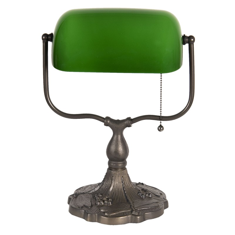 Clayre & Eef 5LL-1144GR Bureaulamp Bankierslamp 27x20x36 Cm Groen Bruin Metaal Tafellamp