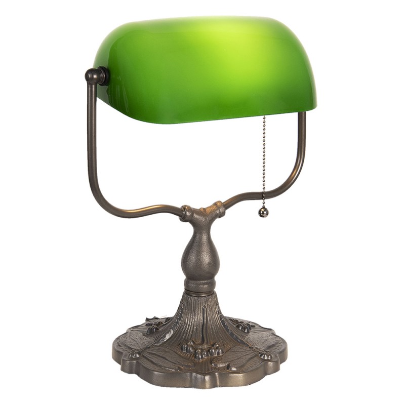 Clayre & Eef 5LL-1144GR Bureaulamp Bankierslamp 27x20x36 Cm Groen Bruin Metaal Tafellamp