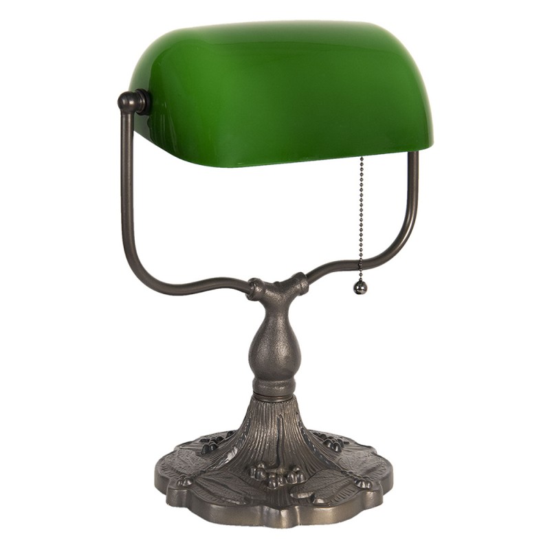 Clayre & Eef 5LL-1144GR Bureaulamp Bankierslamp 27x20x36 Cm Groen Bruin Metaal Tafellamp