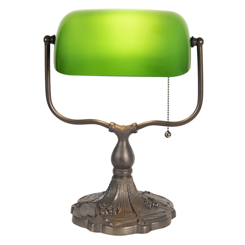 clayre & eef 5LL-1144GR Bureaulamp Bankierslamp 27x20x36 cm Groen Bruin Metaal Tafellamp