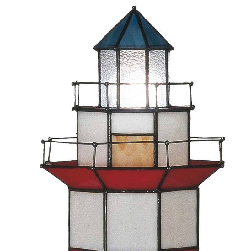 Clayre & Eef 5LL-1166 Tiffany Tafellamp Vuurtoren 21x56 Cm Rood Wit Glas Zeshoek Tiffany Lampen