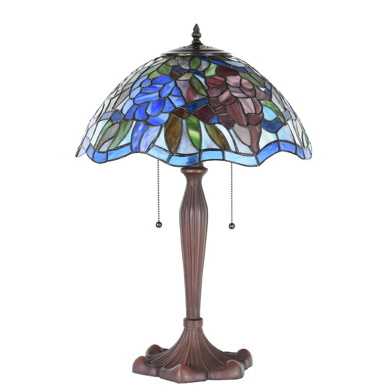 Clayre & Eef 5LL-1204 Tiffany Tafellamp Ø 41x60 Cm Blauw Bruin Glas Rond Tiffany Bureaulamp