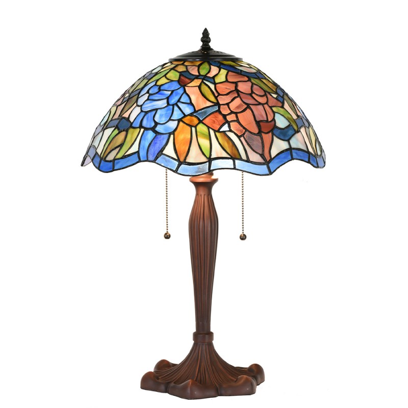 clayre & eef 5LL-1204 Tiffany Tafellamp Ø 41x60 cm Blauw Bruin Glas Rond Tiffany Bureaulamp