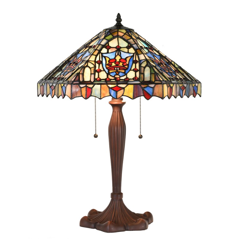 Clayre & Eef 5LL-1206 Tiffany Tafellamp Ø 47x60 Cm Beige Blauw Glas Rond Tiffany Bureaulamp