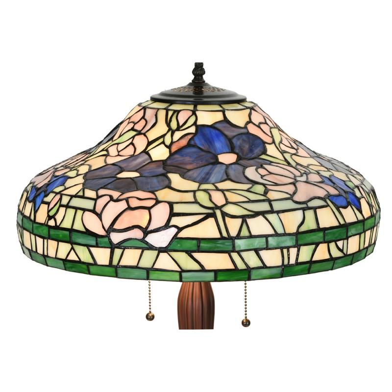 Clayre & Eef 5LL-1207 Tiffany Tafellamp Ø 46x60 Cm Beige Groen Glas Bloemen Rond Tiffany Bureaulamp