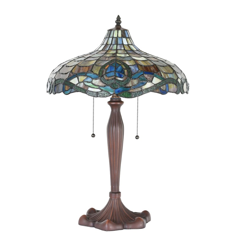 Clayre & Eef 5LL-1208 Tiffany Tafellamp Ø 41x60 Cm Paars Groen Glas Rond Tiffany Bureaulamp