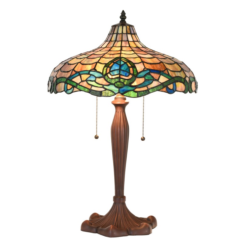 clayre & eef 5LL-1208 Tiffany Tafellamp Ø 41x60 cm Paars Groen Glas Rond Tiffany Bureaulamp
