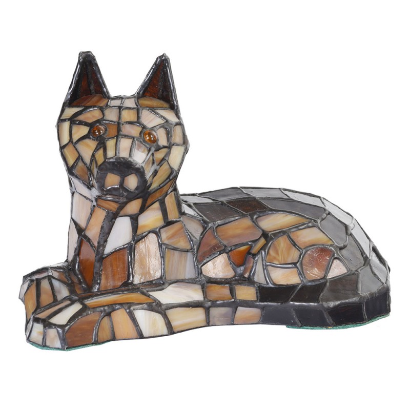 Clayre & Eef 5LL-1215 Tiffany Tafellamp Hond 25x13x17 Cm Bruin Glas Tiffany Bureaulamp