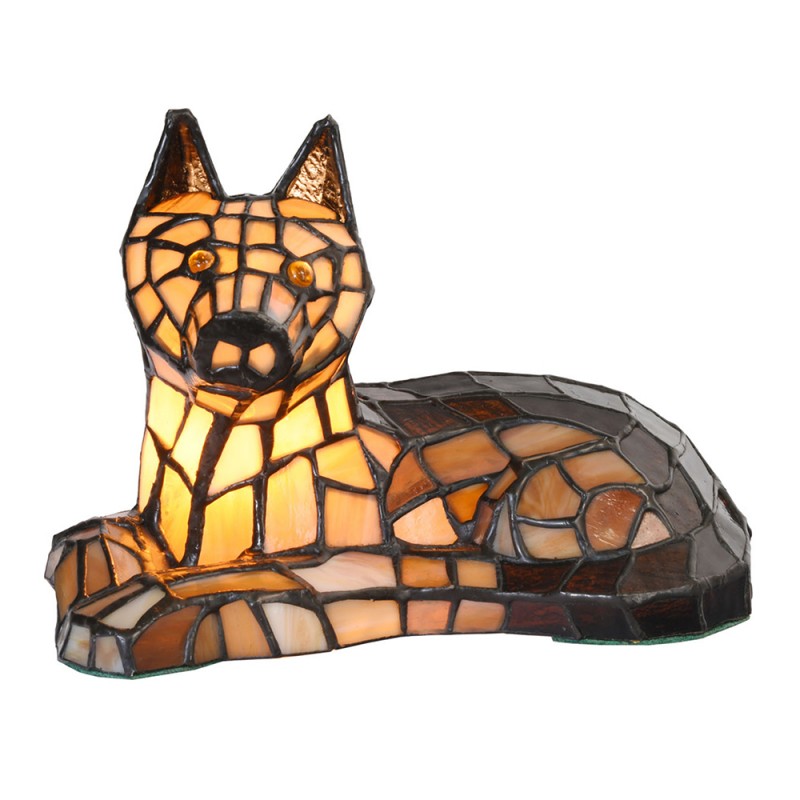 clayre & eef 5LL-1215 Tiffany Tafellamp Hond 25x13x17 cm Bruin Glas Tiffany Bureaulamp
