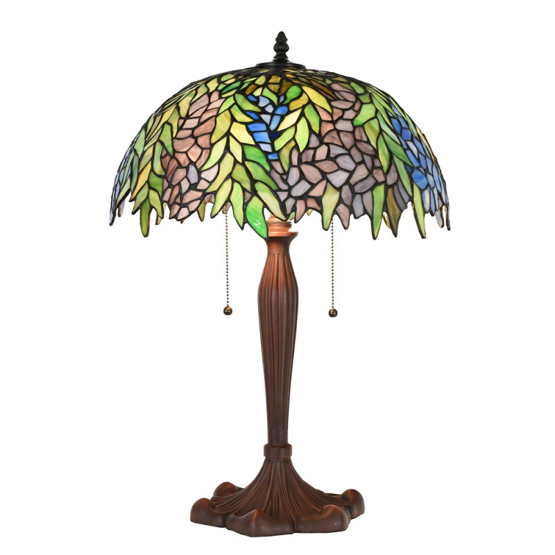 Clayre & Eef 5LL-1216 Tiffany Tafellamp Ø 41x60 Cm Groen Glas Tiffany Bureaulamp