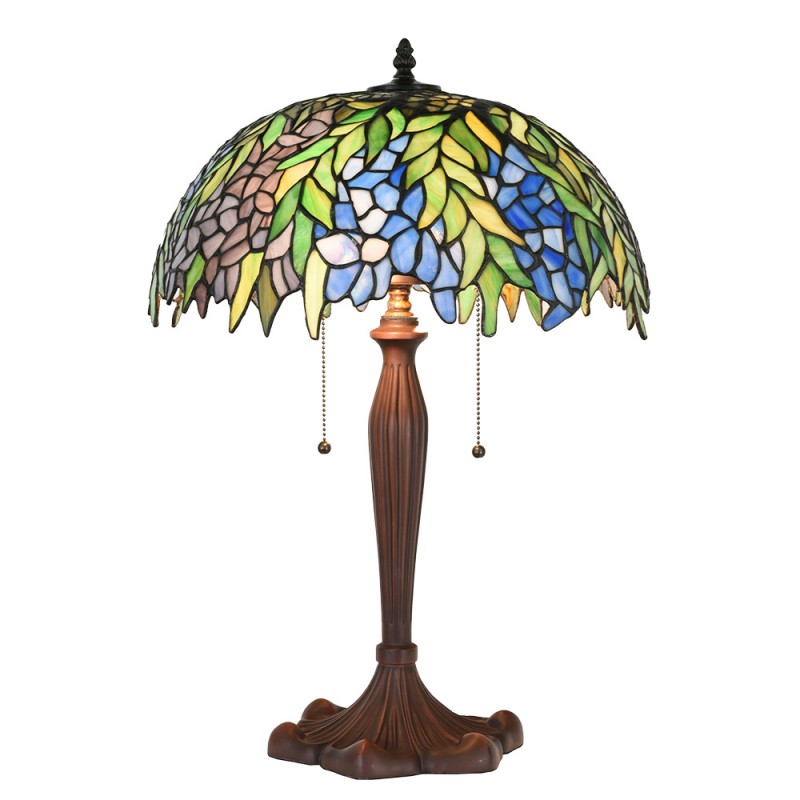 clayre & eef 5LL-1216 Tiffany Tafellamp Ø 41x60 cm Groen Glas Tiffany Bureaulamp