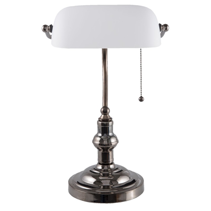 Clayre & Eef 5LL-5100W Bureaulamp Bankierslamp 27x23x42 Cm Wit IJzer Tafellamp