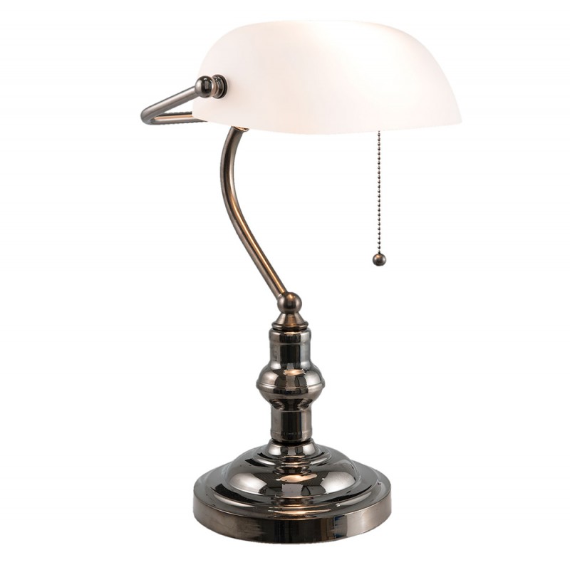 Clayre & Eef 5LL-5100W Bureaulamp Bankierslamp 27x23x42 Cm Wit IJzer Tafellamp