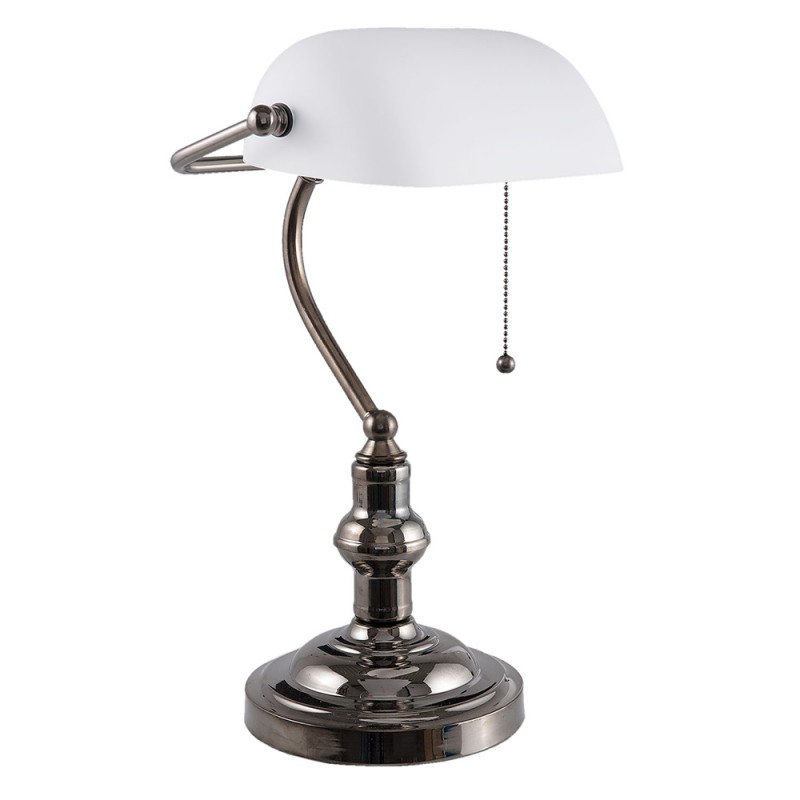 Clayre & Eef 5LL-5100W Bureaulamp Bankierslamp 27x23x42 Cm Wit IJzer Tafellamp