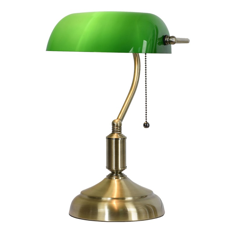 clayre & eef 5LL-5104 Bureaulamp Bankierslamp 27x17x41 cm Groen Goudkleurig Metaal Tafellamp