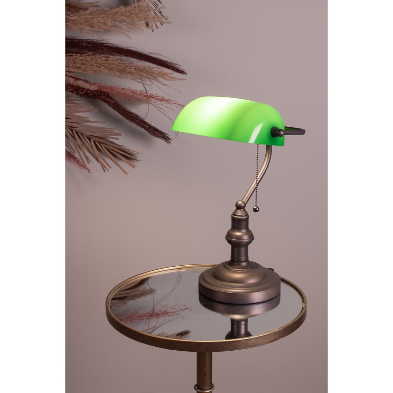 Clayre & Eef 5LL-5125 Bureaulamp Ø 27x40 Cm Groen Bruin Metaal Tafellamp