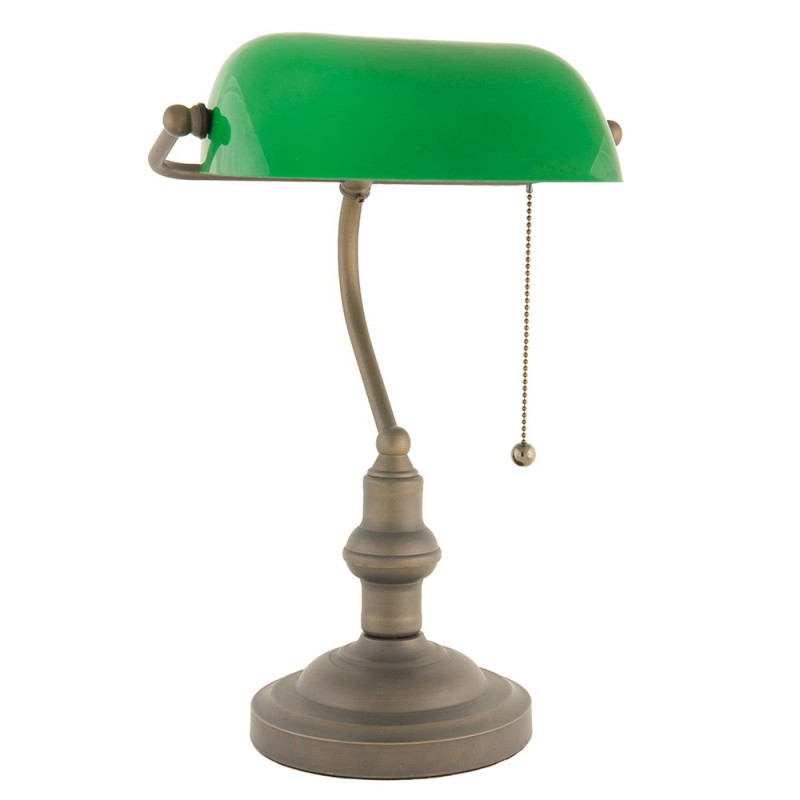 clayre & eef 5LL-5125 Bureaulamp Ø 27x40 cm Groen Bruin Metaal Tafellamp