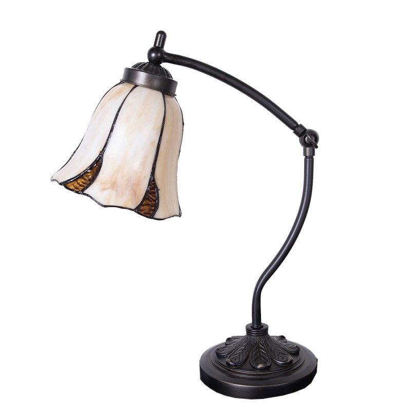 Clayre & Eef 5LL-5130 Tiffany Tafellamp Ø 15x46 Cm Beige Bruin Glas Tiffany Bureaulamp