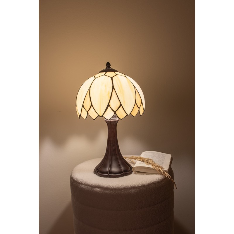 Clayre & Eef 5LL-5135 Tiffany Tafellamp Ø 25x42 Cm Beige Bruin Glas Tiffany Bureaulamp