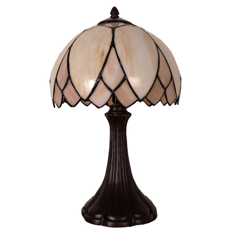 Clayre & Eef 5LL-5135 Tiffany Tafellamp Ø 25x42 Cm Beige Bruin Glas Tiffany Bureaulamp