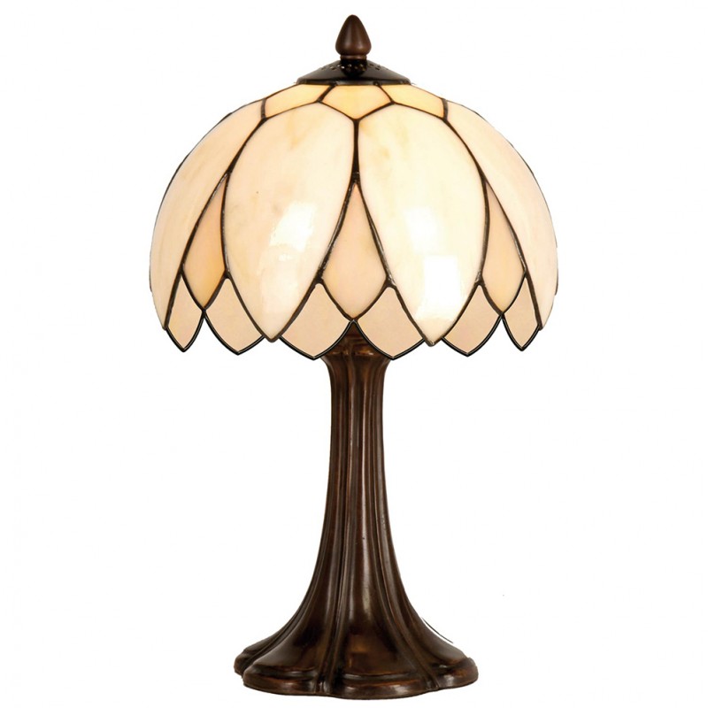 clayre & eef 5LL-5135 Tiffany Tafellamp Ø 25x42 cm Beige Bruin Glas Tiffany Bureaulamp