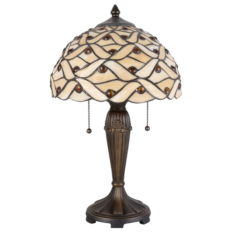 Clayre & Eef 5LL-5181 Tiffany Tafellamp Ø 30x50 Cm Beige Bruin Glas Halfrond Tiffany Bureaulamp