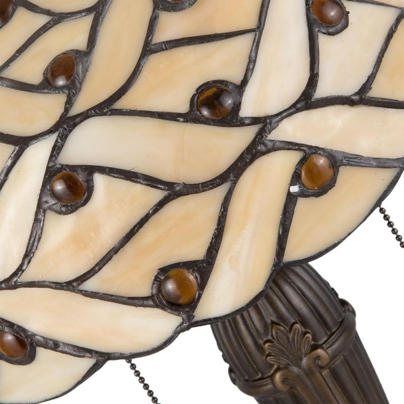 Clayre & Eef 5LL-5181 Tiffany Tafellamp Ø 30x50 Cm Beige Bruin Glas Halfrond Tiffany Bureaulamp