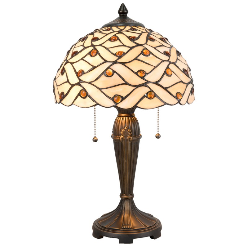 clayre & eef 5LL-5181 Tiffany Tafellamp Ø 30x50 cm Beige Bruin Glas Halfrond Tiffany Bureaulamp