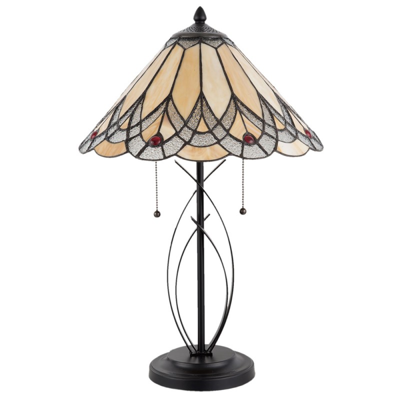 Clayre & Eef 5LL-5186 Tiffany Tafellamp Ø 40x60 Cm Beige Glas Driehoek Tiffany Bureaulamp