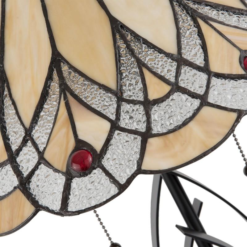 Clayre & Eef 5LL-5186 Tiffany Tafellamp Ø 40x60 Cm Beige Glas Driehoek Tiffany Bureaulamp