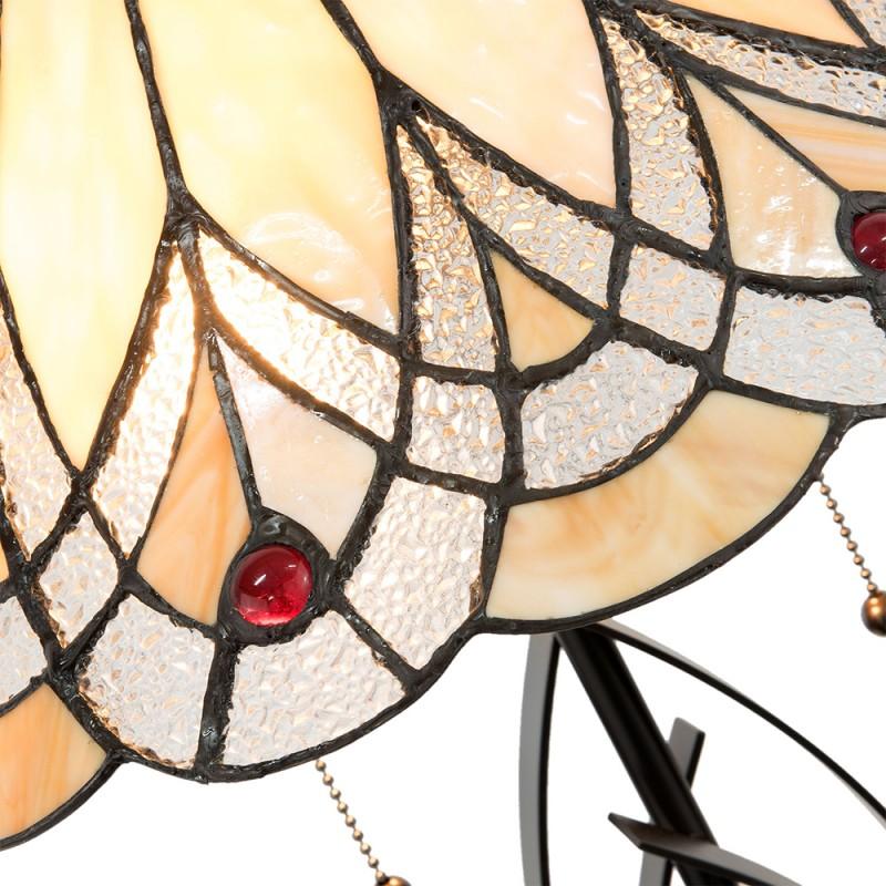 Clayre & Eef 5LL-5186 Tiffany Tafellamp Ø 40x60 Cm Beige Glas Driehoek Tiffany Bureaulamp